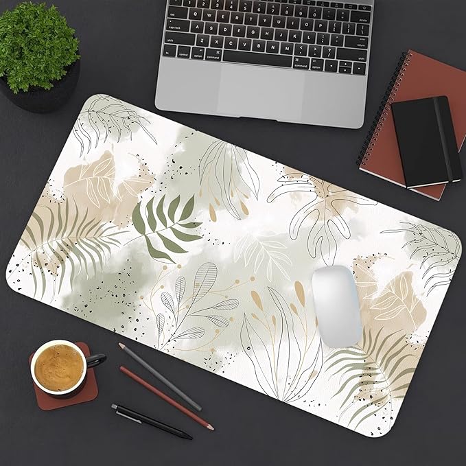 Desk Mat Large Protector Pad 23.6" ×11.8", Non-Slip PU Leather Desk Blotter, Waterproof Mouse Pad for Office Home Leaf