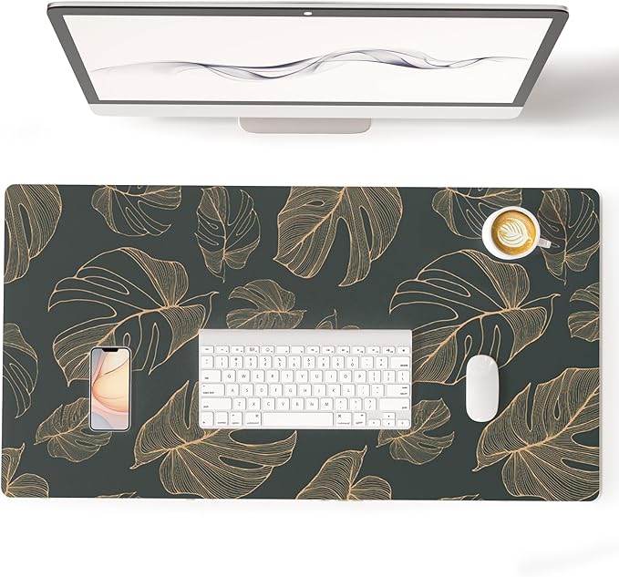 Colorful Star Large Mouse Pad, Monstera Leaves Waterproof Office Desk Mat, Non-Slip Gaming Mouse Pad, XXL PC Laptop Protector Pads, PU Leather Desk Writing Pads for Office Home, 31.5" x 15.7"