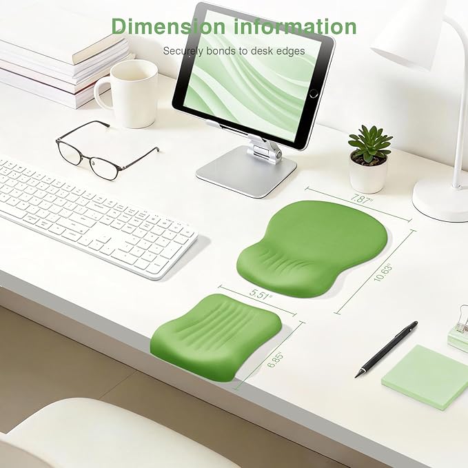 Ospelelf Mouse Pad with Wrist Rest Set Foam L-Shaped Desk Elbow Pad Ergonomic Desk Edge Cushion Anti-Slip Rubber Bottom Office Women Desk Accessories for Computer, Laptop and Gaming, Dark Green