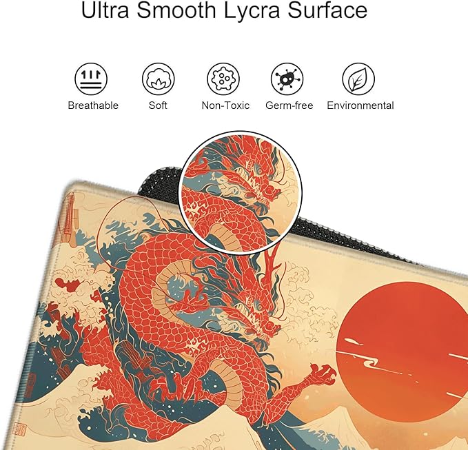 Gaming Mouse Pad Large Mousepad Dragon Desk Mat XXL Big Desk Pad Rubber Base Computer Pad with Stitched Edges Mouse Mat for Work Game Home Office