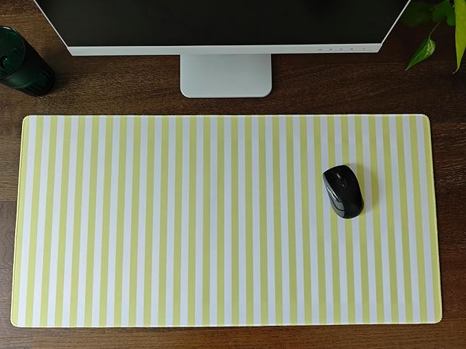 Yellow Striped Desk Mat Cute Pastel XXL Large Gaming Mouse Pad Desk Pad Kawaii Aesthetic Home Office Decor Cozy Keyboard Laptop Computer Mat
