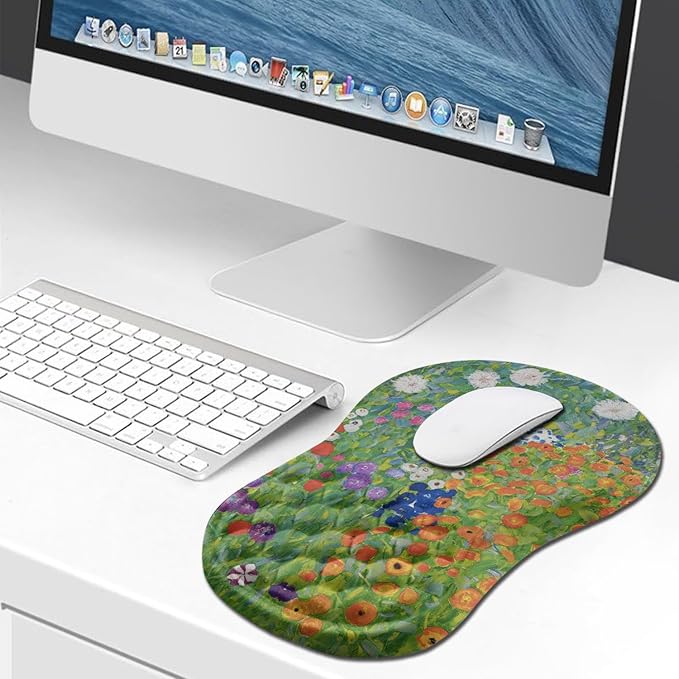 Hokafenle Ergonomic Mouse Pad Wrist Support, Wrist Rest Mousepad for Carpal Tunnel with Integrated Memory Foam Slope Massage Bulge (11.8x7.9 inch,Cute Floral)