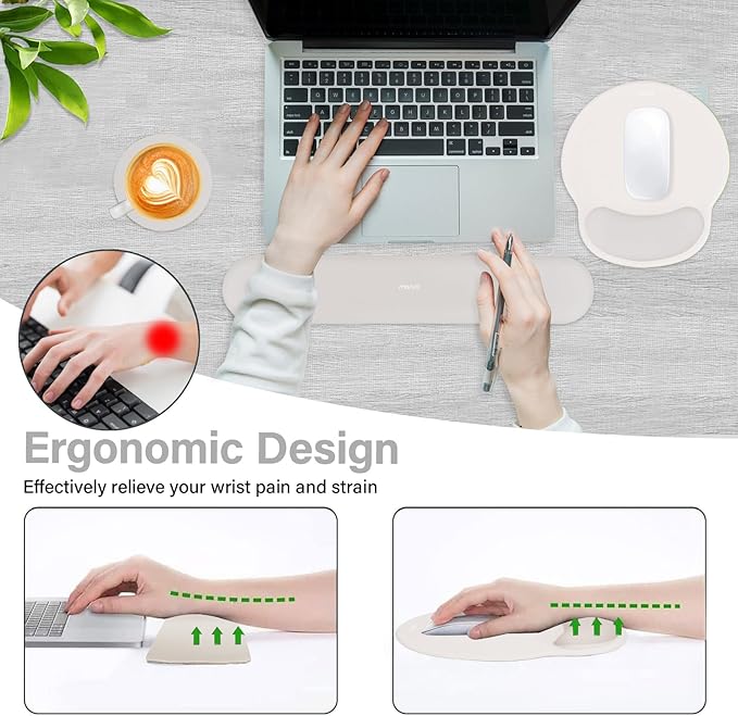 MOSISO Wrist Rest Support for Mouse Pad&Keyboard Set, Circle Curved Ergonomic Mousepad&Coaster Non-Slip Base Home/Office Wrist Support&Easy Typing Pad with Soft Cloth&Silicone Lining, Stone Gray