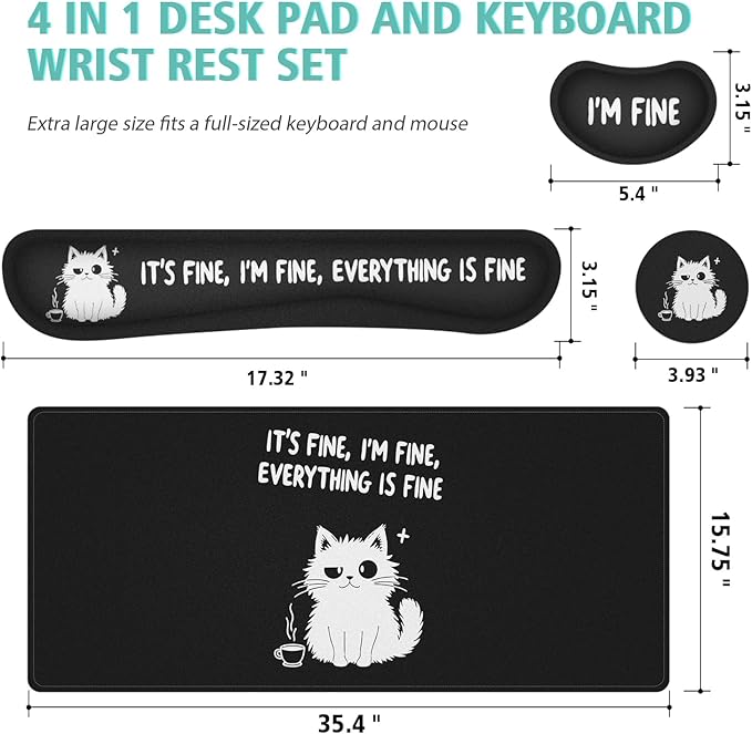 Desk Mat Set, Large Gaming Mouse Pad with Wrist Rest,Ergonomic Mouse Pad,Home Office Desk Accessories Decor Supplies(Cat)