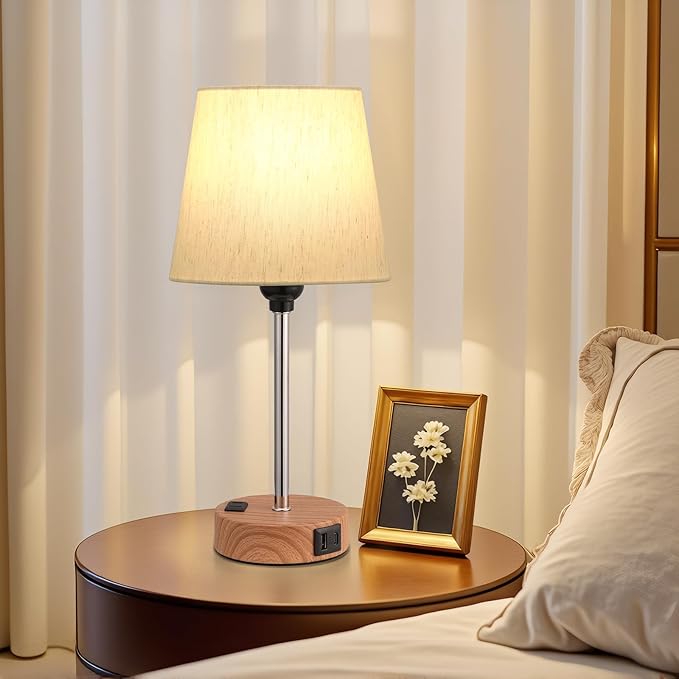 Acaxin Bedside Lamps for bedrooms Set of 2 - Nightstand Bedroom Lamp with USB C Port and AC Outlet Charging, 3 Way Dimmable Touch Control Small Bed Side Table Lamp, Nightstand Light for Kids