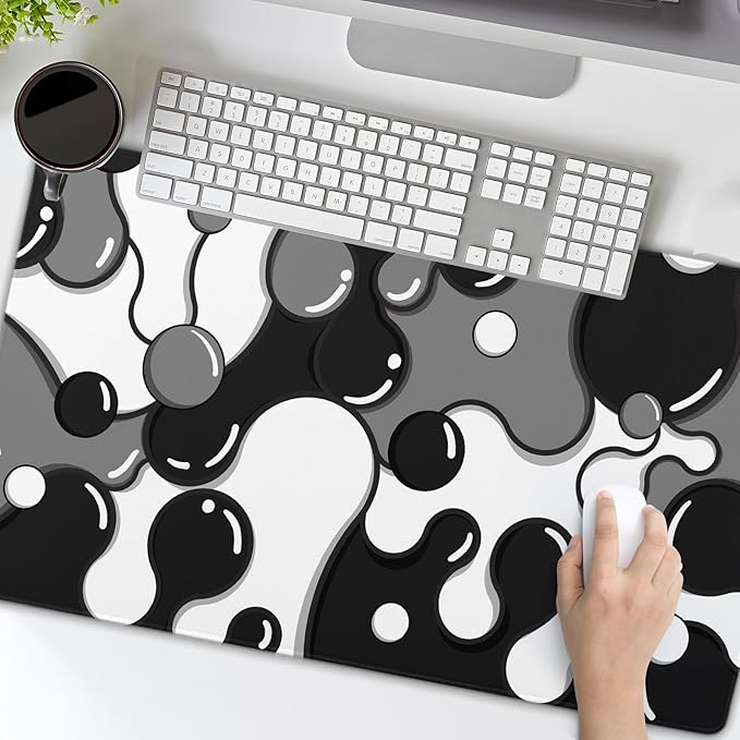 aportt Black White Grey Mouse Pad XL Large Anime Cool Geometric Japanese Extended Desk Mat 60x35 CM Non-Slip Rubber Base Stitched Edge Large Mousepad for Desk Gaming Laptop Desktop,24x14 Inch