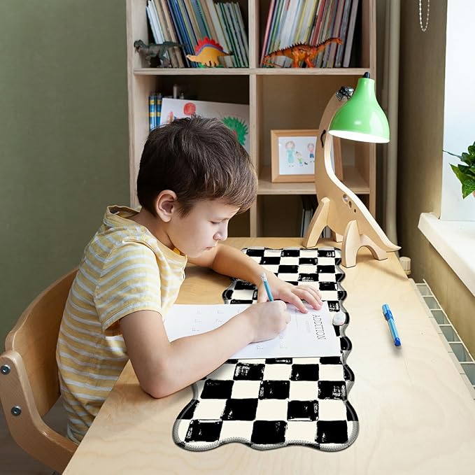 Black White Checkered Large Gaming Mouse Pad Plus a Coaster, 31.5 x 11.8 inches Desk Mat Extended XL Mousepad with Stitched Edge Non-Slip Rubber, Desk Pad Computer Mouse Mat for Home Office