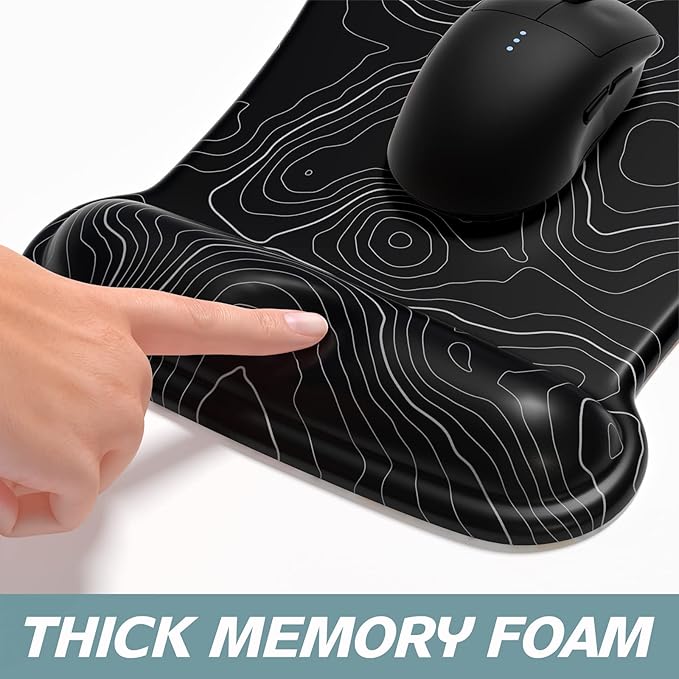 ITNRSIIET Mouse Pad Wrist Support Keyboard Wrist Rest Pad Ergonomic Mousepad Non-Slip Memory Foam Keyboard Pad Easy Typing Pain Relief Perfect for PC Laptop Gaming Office, Topographic Contour Black