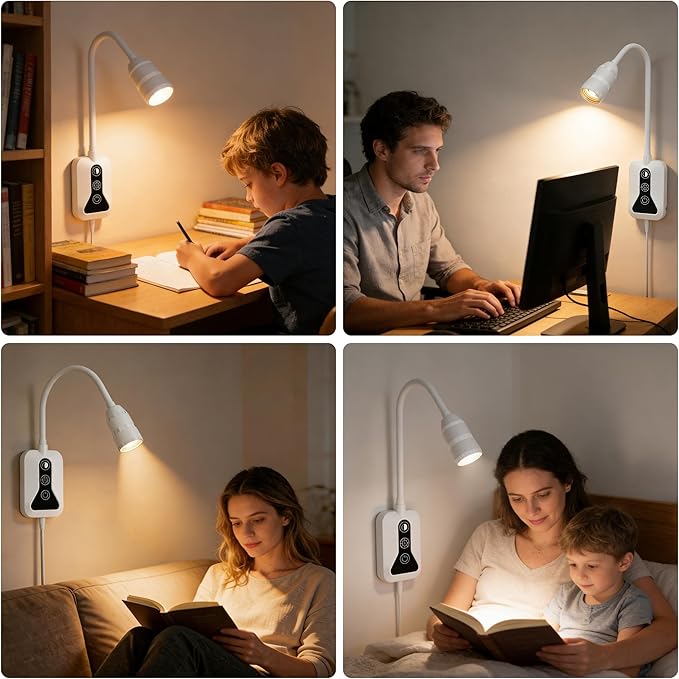 Wall Mounted Reading Light, Wall Light with Motion Sensor Switch, 5 Dimmable & Color Temperature Adjustable, USB-C Output, Flexible Neck Book Light for Bed, Sofa, Desk,Dorms, Heaboard