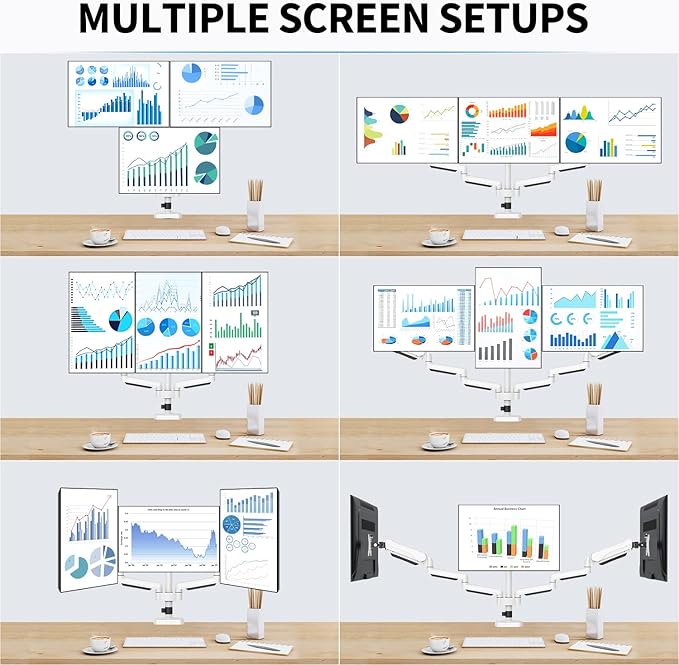 MOUNTUP Triple Monitor Stand Mount - 3 Monitors Desk Mount for Computer Screens Up to 27 inch, Triple Monitor Arm, Heavy Duty Monitors Stand, Each Arm Holds 4.4-19.8 lbs, White
