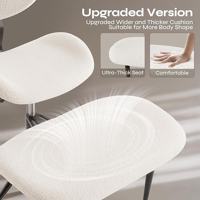Ergonomic Cross Legged Chair for ADHD, Meditation Chair with 360° Swivel Wheels, Kneeling Office Chair with Back Support, Strong Lumbar Support, Teddy Fabric, White