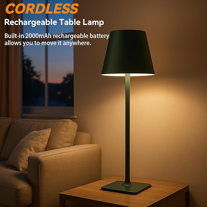2 Pack Minimalistic Cordless Table Lamps - 2000mAh Rechargeable, Touch Control, 3 Colors Stepless Dimming LED Bottle Lamp Kit for Home & Camping