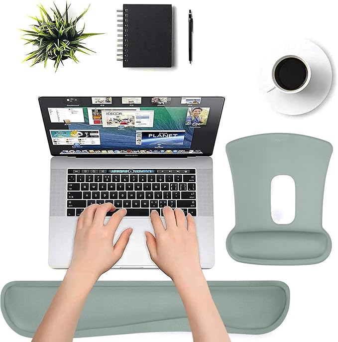MOSISO Wrist Rest Support for Mouse Pad & Keyboard Set, Ergonomic Mousepad Non-Slip Base Home/Office Easy Typing Cushion with Neoprene Cloth & Raised Memory Foam, Antique Green