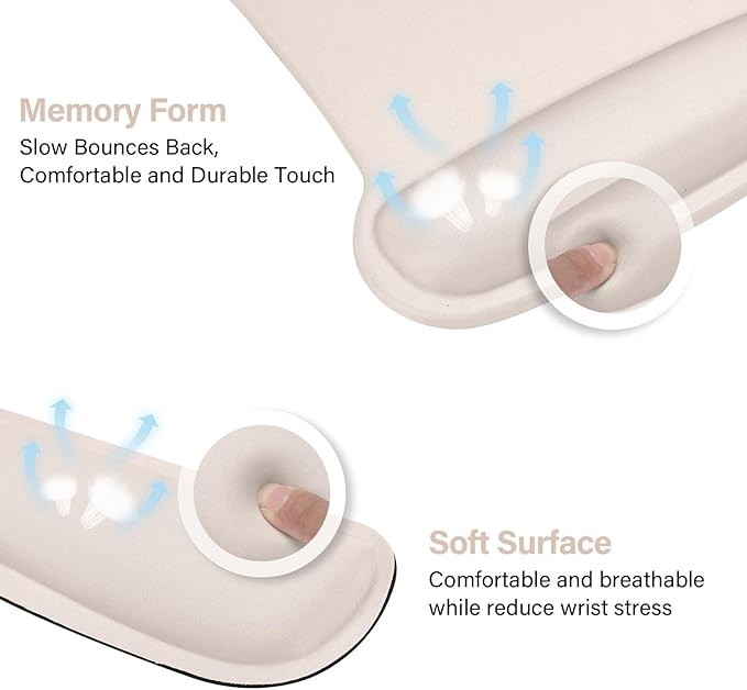 MOSISO Wrist Rest Support for Mouse Pad & Keyboard Set, Ergonomic Mousepad Non-Slip Base Home/Office Easy Typing Cushion with Neoprene Cloth & Raised Memory Foam, Apricot