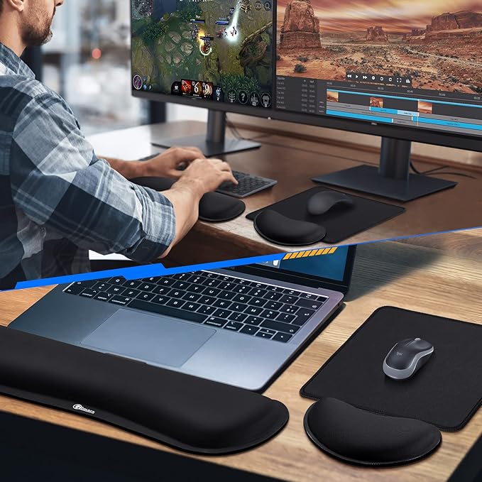 Gimars 3Pcs Memory Foam Keyboard Wrist Rest, Mouse Pad Wrist Support for Easy Typing, Ergonomic, Comfortable Keyboard Mouse Pad Set for Computer, Laptop, Home & Office