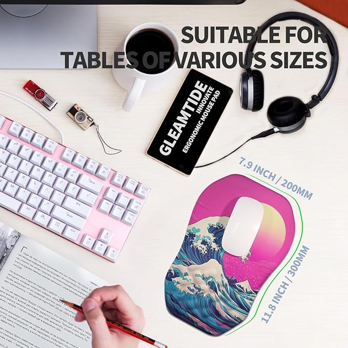 Ergonomic Raised Mouse Pad Wrist Support with Bilateral Slope Memory Foam Mousepad for Wrist Rest and Carpal Tunnel 11.8x7.9〃Twilight Waves