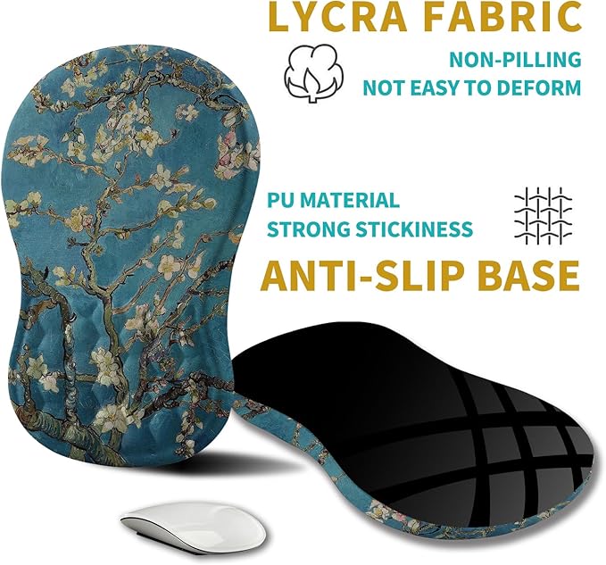 Hokafenle Ergonomic Mouse Pad Wrist Support, Wrist Rest Mousepad for Carpal Tunnel with Integrated Memory Foam Slope Massage Bulge (11.8x7.9 inch,Apricot Flower)