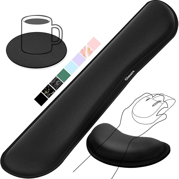Gimars Upgrade Enlarge Silky and Superfine Fabric Gel Memory Foam Keyboard Wrist Rest Set, Ergonomic Keyboard Mouse Wrist Support for Typing, Comfort for Office, Gaming, Computer, Black