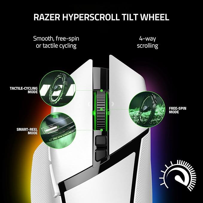 Razer Basilisk V3 Pro Customizable Wireless Gaming Mouse: Fast Optical Switches Gen-3 - HyperScroll Tilt Wheel - Chroma RGB - 11 Programmable Buttons - Focus Pro 30K Optical Sensor - White
