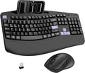 Wireless Keyboard and Mouse Combo, 2.4G Full Size Wave Keys Ergonomic Keyboard with Wrist Rest, Phone Holder, 3-Level DPI Wireless Silent Mouse with 6-Buttons, for Windows, Mac OS (Purple Black)