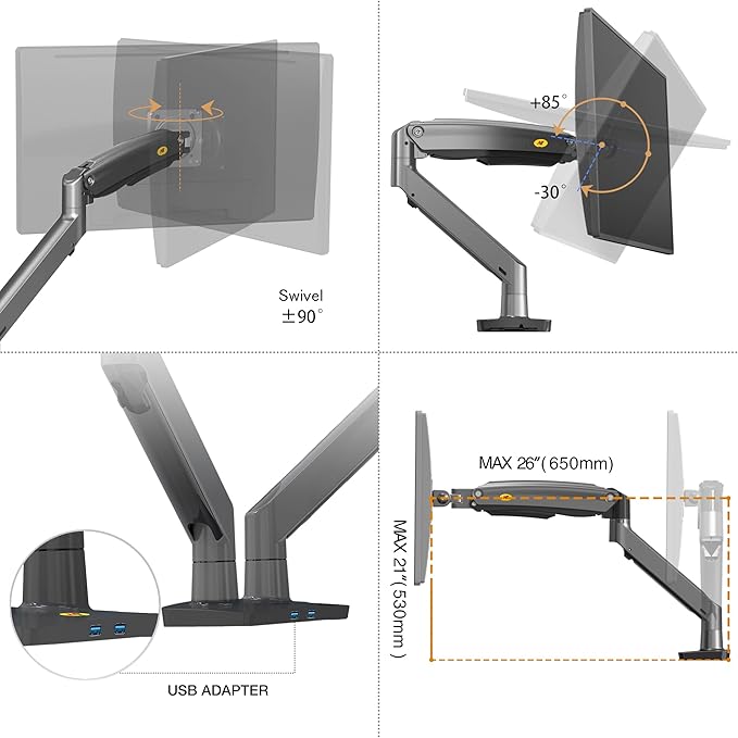 NB North Bayou Dual Monitor Desk Mount Stand Full Motion Swivel Computer Monitor Arm Fits 2 Screens up to 32'' with Load Capacity 6.6~26.4lbs for Each Monitor G75