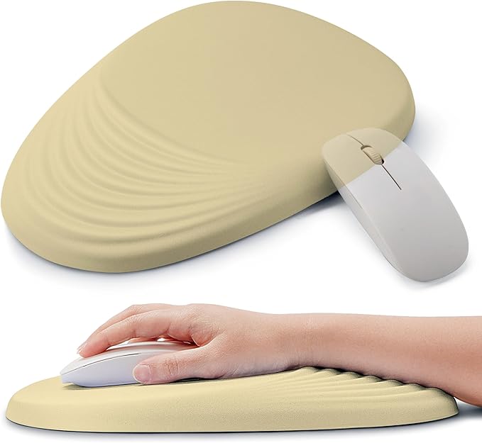 Ergonomic Mouse Pad with Wrist Support, Memory Foam Wrist Rest for Pain Relief & Carpal Tunnel, Non-Slip Base for Office, Computer, PC, Laptop (12x8x1.2inch, Light Yellow)