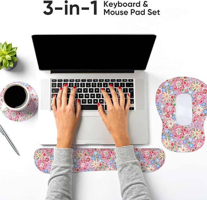 Keyboard Wrist Rest Pad and Mouse Wrist Rest Support Gaming Mouse Pad Ergonomic Gel Memory Foam Set for Computer, Laptop, Office, Comfortably Typing (KM-42)