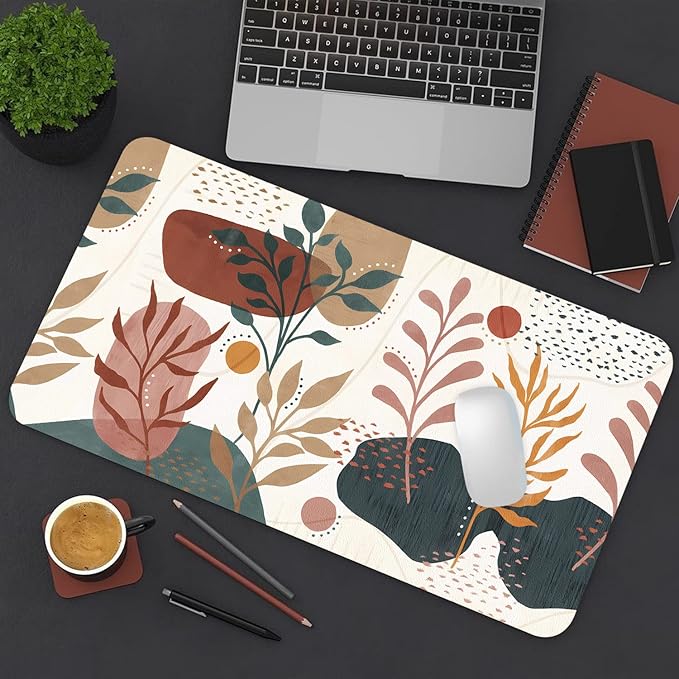 Desk Mat Large Protector Pad 23.6" ×11.8", Non-Slip PU Leather Desk Blotter, Waterproof Mouse Pad for Office Home Abstract Blossom