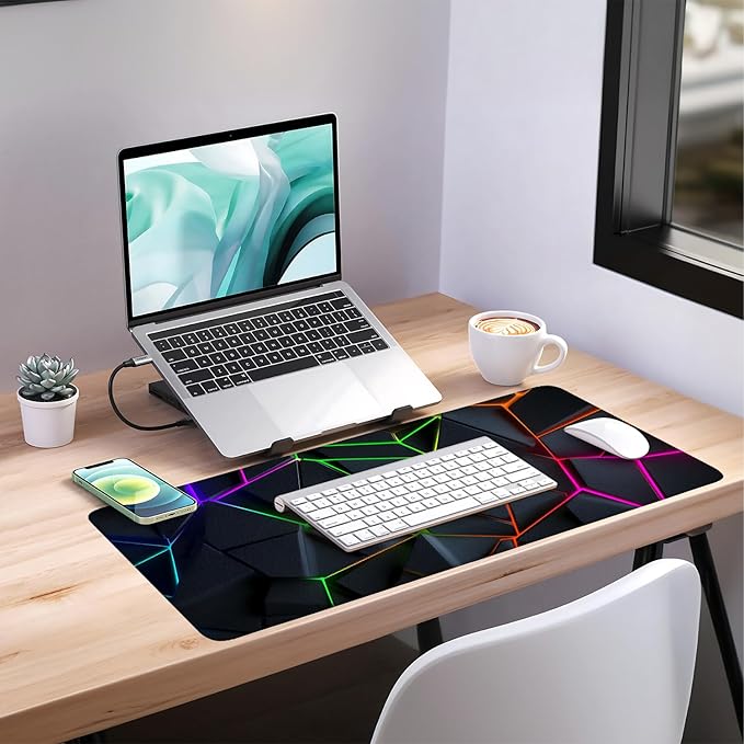 Energy Band Extended Gaming Mouse Pad 35.4x15.7Inch Large Desk Mat Anti-Slip Rubber Base & Durable Stitched Edges for Gamers Smooth Mouse Writing Surface for Desk Office/Home