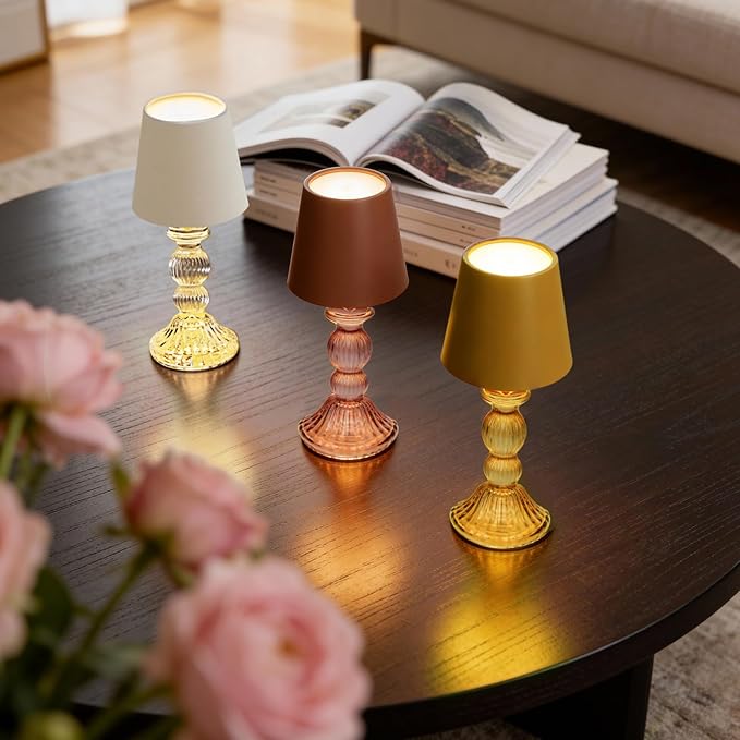 MJ PREMIER Cordless Table Lamp, Small Rechargeable Lamp with Touch Control, 9.5" H, 3 Color Stepless Dimming Battery Operated Lamps for Bedroom/Living Room/Bathroom/Kitchen/Corner/Entryway (Pink)