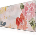 Gaming Mousepad Pink Cute Desk Mat Large Mouse Pads Large Mouse Pad for Woman Keyboard Mouse Pad The Desk Pad Non-Slip Rubber Base 35.4" X 15.7" for Game Office, Floral Watercolor Art