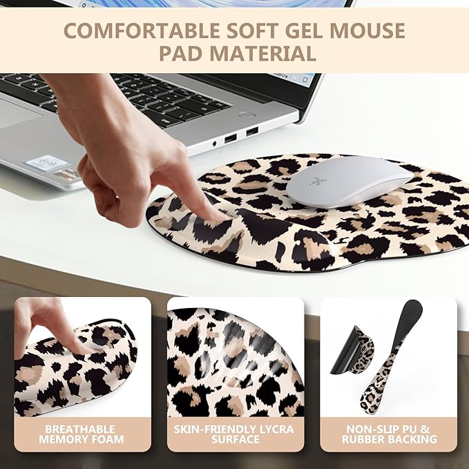 iLeadon Mouse Pad Set, Desk Mat + Mouse Pad with Wrist Rest + Keyboard Wrist Rest + Coaster, 4in1 Leopard Mouse and Keyboard Pad Set for Home Office, Classic Leopard