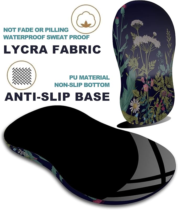 Ergonomic Mouse Pad with Wrist Rest Support, Massage Design Relief for Carpal Tunnel Pain, Entire Memory Foam Non-Slip, Midnight Flowers