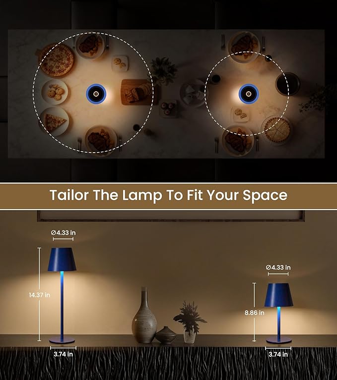 3 Pack Cordless Table Lamp, Portable Battery Operated Lamp with 3 Color Temps and Stepless Dimming, Rechargeable Table Lamp for Dinner, Desk, Cafe, Outdoor (Navy Blue)