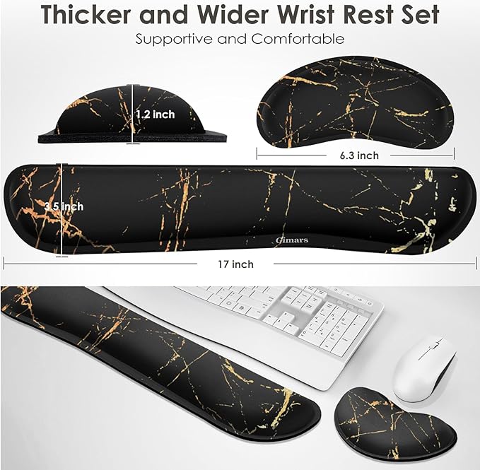 Gimars Upgrade Enlarge Gel Memory Foam Set Keyboard Wrist Rest Pad, Mouse Wrist Cushion Support for Office, Computer, Laptop, Mac, Comfortable, Lightweight for Easy Typing,Marbling