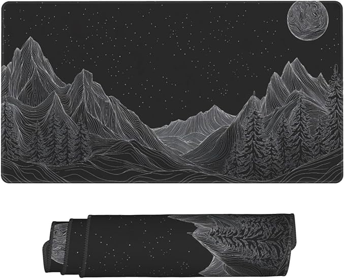 AQQA Black Gaming Mouse Pad (31.5x15.7 in), XL Large Mouse Mat Long Desk Pad with Non-Slip Rubbe Stitched Edges, Keyboard Mousepad for Work, Game, Office, Home (Mountain)