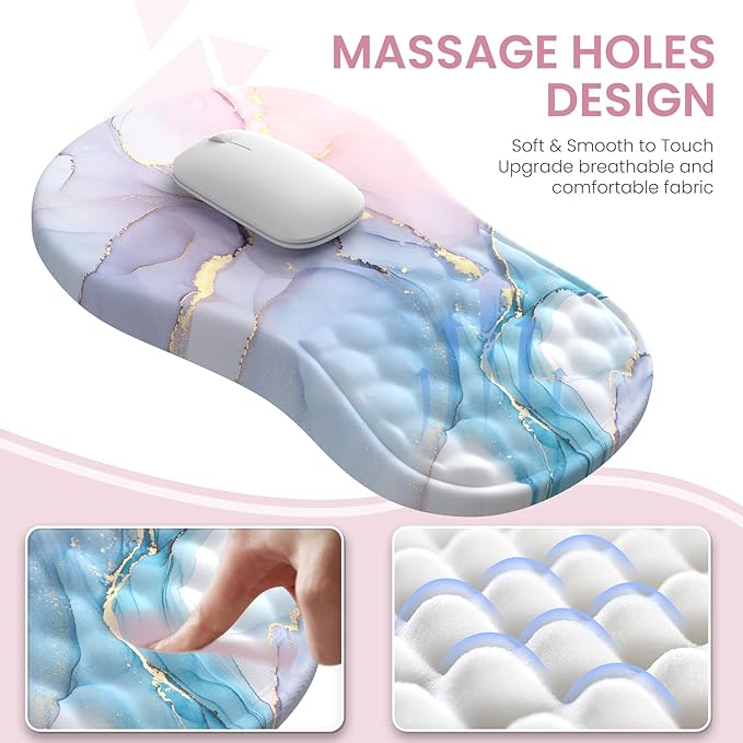 Desk Pad Mat, Large Mouse Pad with Wrist Rest, Ergonomic Keyboard and Mouse pad with Massage Design & Memory Foam, Computer Mouse Pad for Home Office Study Game, Pink Blue Marble