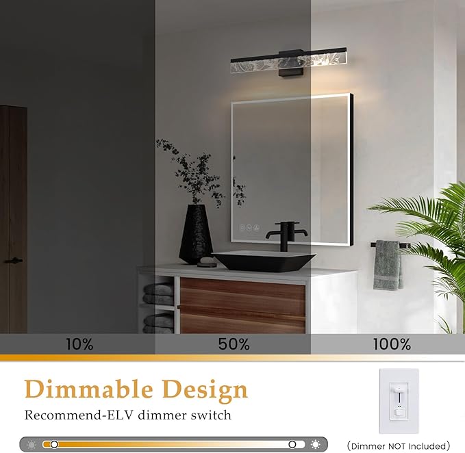 Modern Bathroom Light Fixtures Over Mirror - 24 Inch Black Vanity Light Bar 18W 3000K Dimmable LED Vanity Lighting Fixtures for Restroom Mirror