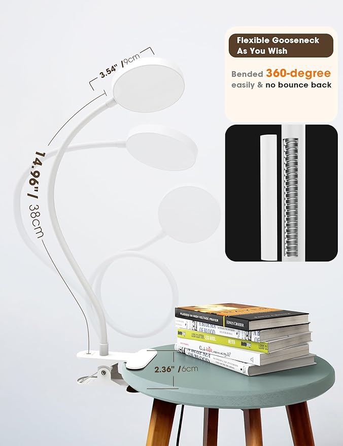 LiFMIRA Bed Lamp Clip on Light 8W 66 LED Reading Light for Bed, 5 Colors 10 Brightness Dimmable, Eye Caring Metal Reading Lamp, Clip lamp for Bed Headboard Desk Home Office Dorm(White)