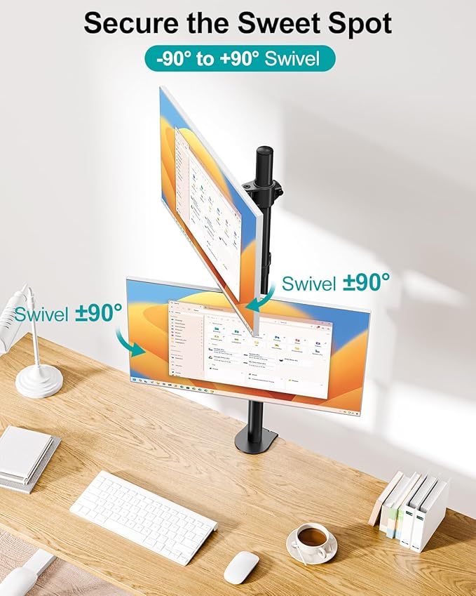 MOUNT PRO Vertical Dual Monitor Stand, Stacked Monitor Mount for 2 Monitors Up to 32 inches, Computer Monitor Arm with Swivel, Tilt, Height Adjustable, Each Monitor Desk Mount Holds up to 17.6 lbs