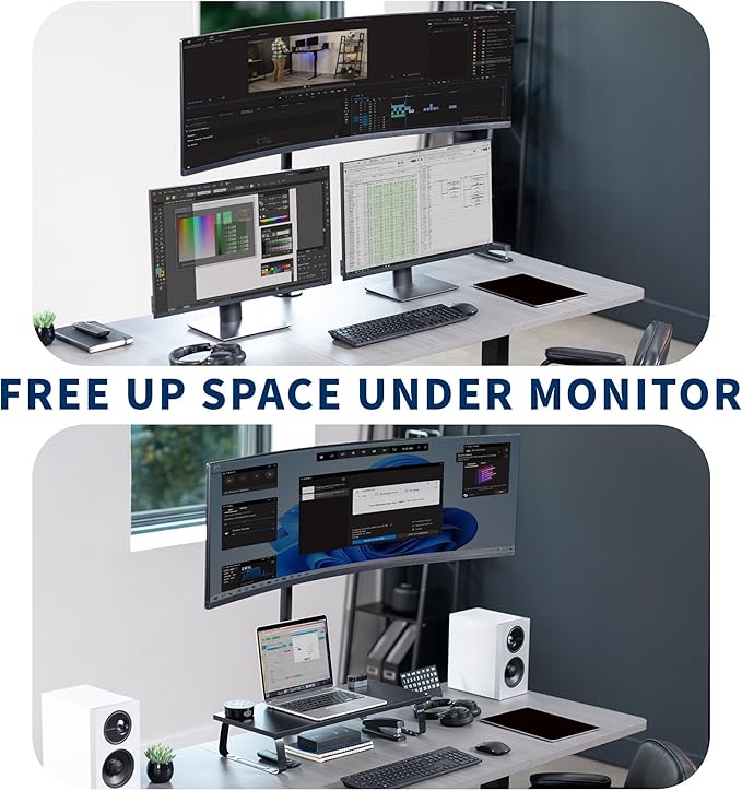 VIVO Single Ultra-Wide Monitor Desk Mount for up to 49 inch Ultrawide Screens, Extra Tall Heavy Duty Adjustable Stand Holds 44 lbs, Black, STAND-V100R