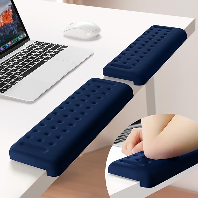 L-Shaped Desk Elbow Pad for Desk, 2-Pack Memory Foam Elbow Rest for Desk Edge Cushion, Non-Slip Ergonomic Arm Rest for Wrist, Palm & Forearm Support, Office Home, Separate Design, Dark Blue