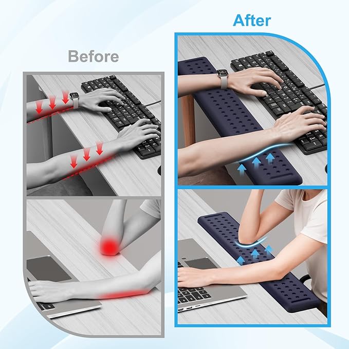 Leolee L-Shaped Desk Long Wrist Rest Elbow 60CM, Deep Blue Memory Foam Arm Rest for Desk with Non-Slip Base, Ergonomic Desk Edge Cushion, Wrist Support for Computer Keyboard, Typing, Office, Home