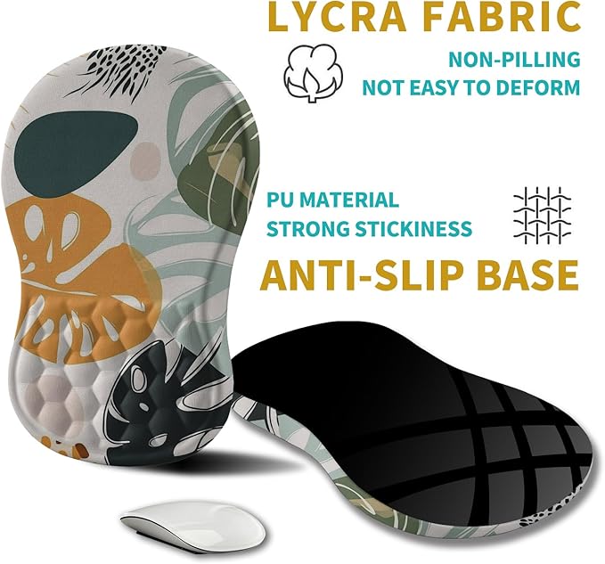 Hokafenle Ergonomic Mouse Pad Wrist Support, Wrist Rest Mousepad for Carpal Tunnel with Integrated Memory Foam Slope Massage Bulge (11.8x7.9 inch,Abstract Leaves)