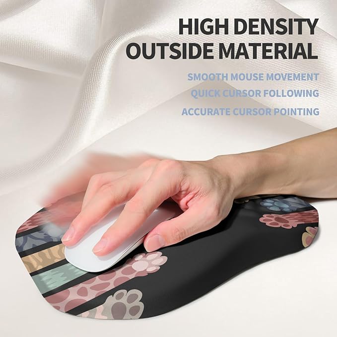 Ergonomic Raised Mouse Pad Wrist Support with Bilateral Slope Memory Foam Mousepad for Wrist Rest and Carpal Tunnel 11.8x7.9〃Cat Claws