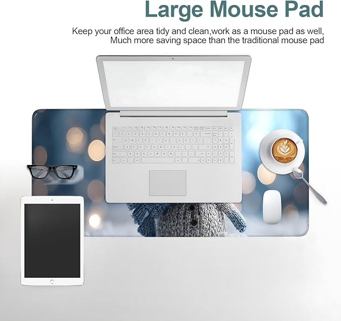 Christmas Snowman Extended Gaming Mouse Pad 31.5x11.8inches Large Desk Mat Anti-Slip Rubber Base & Durable Stitched Edges for Gamers Smooth Mouse Writing Surface for Desk Office/Home