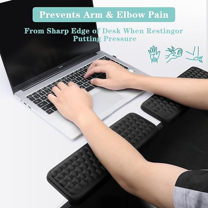 L-Shaped Desk Elbow Pad for Desk, 2-Piece Memory Foam Elbow Pads with Non-Slip, Ergonomic Desk Edge Cushion, Wrist Support Arm Rest for Office and Gaming (11.8 * 3.9 inch)