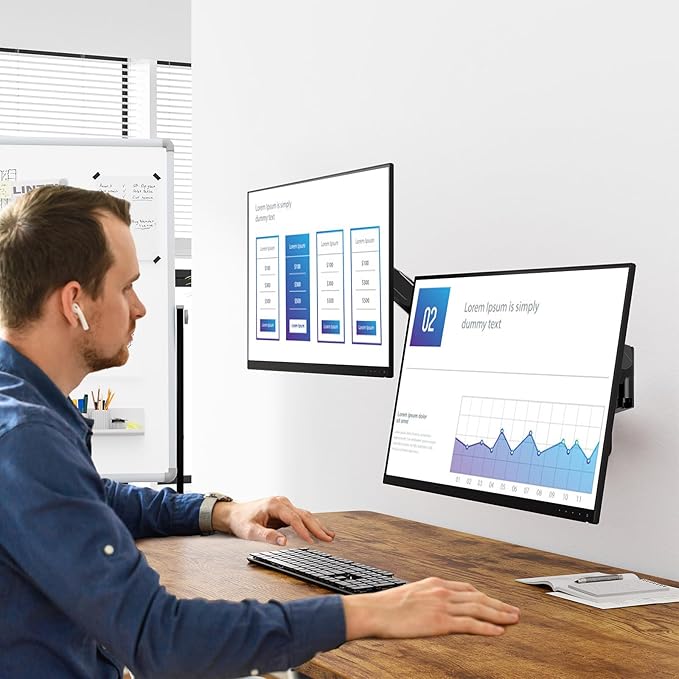 MOUNT PRO Dual Monitor Wall Mount for 13 to 32 Inch Computer Screens, Wall Monitor Arm for 2 Monitors, Each Holds Up to 19.8lbs, Full Motion Wall Monitor Mount with VESA 75x75/100x100