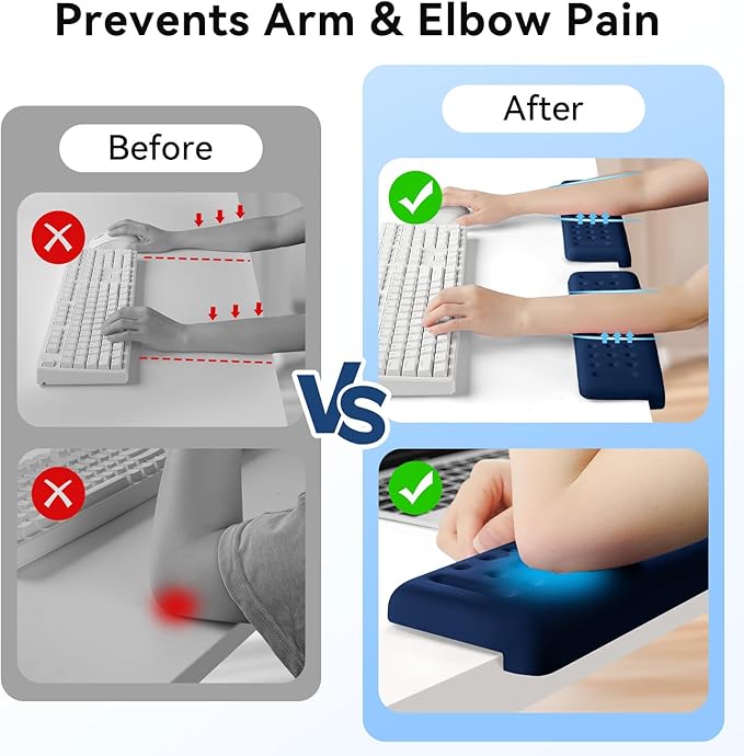 L-Shaped Desk Elbow Pad for Desk, 2-Pack Memory Foam Elbow Rest for Desk Edge Cushion, Non-Slip Ergonomic Arm Rest for Wrist, Palm & Forearm Support, Office Home, Separate Design, Dark Blue