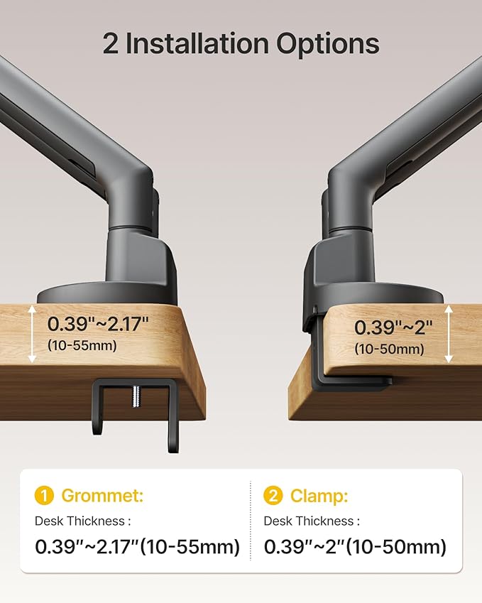 monTEK Dual Monitor Stand for 2 Screens 17 to 35 Inch, Heavy Duty Monitor Mount Arm, VESA Mount Desk Stand with C-Clamp/Grommet Base, Holds up to 24.3 lbs Per Arm, VESA 75/100mm, Gray
